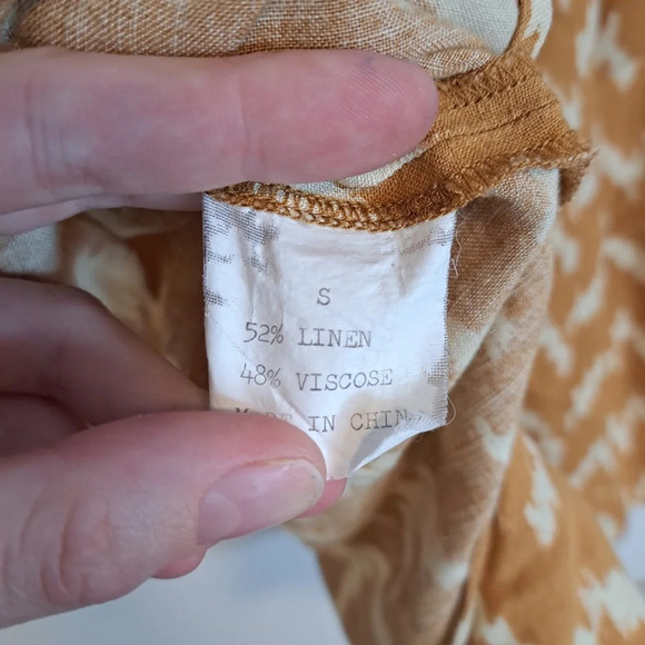 7 For All Mankind Women’s Yellow White Hand Woven Linen Blouse Size Small - Picture 5 of 6